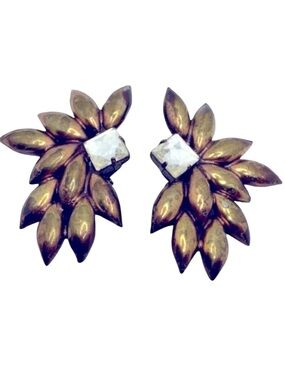 Vintage Rhinestone Large Clip On Earrings Gold Tone